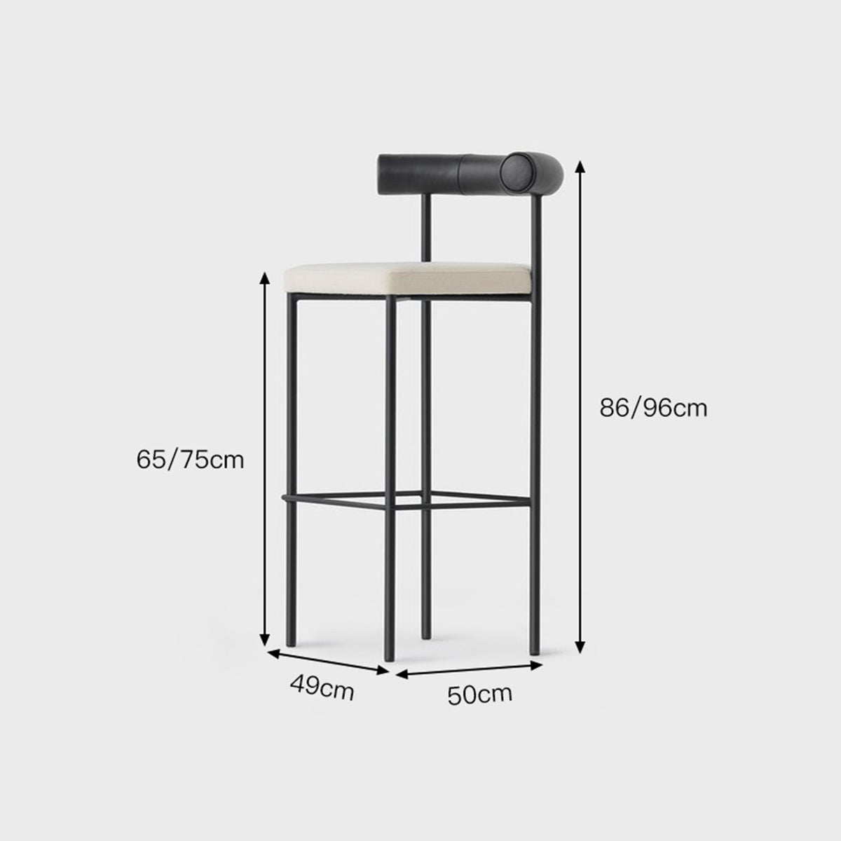 WISEMAX FURNITURE Nordic bar Furniture Curved Fabric Backrest bar Stool Black Metal Frame Velvet Fabric bar Chair for Home
