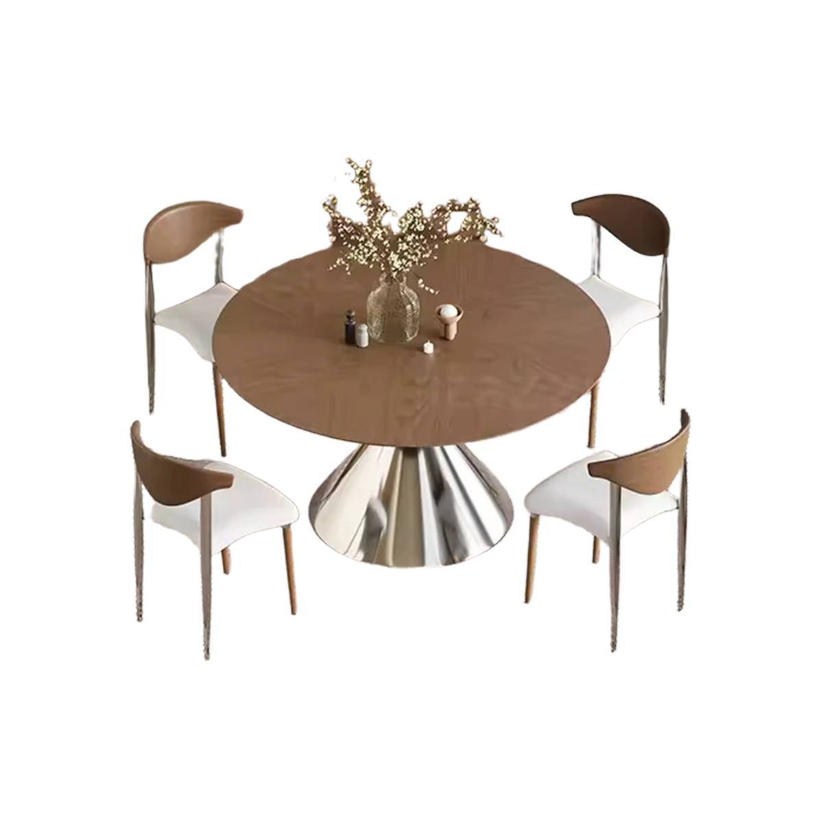 Stainless Luxury Nordic Style Round Wooden Dining Table for Home or Restaurant Featuring Slate Material for Villa Use