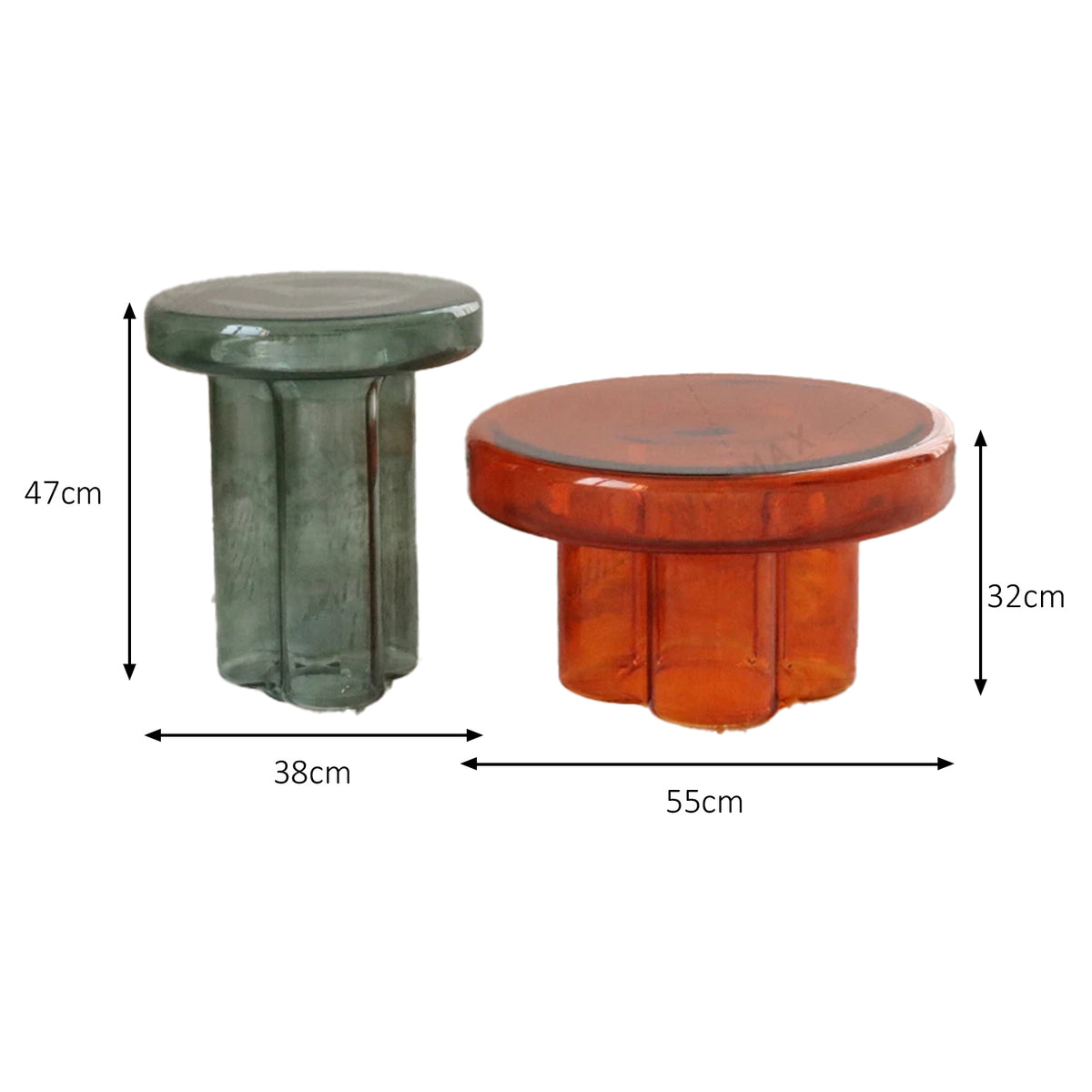 WISEMAX Modern Style Household Living Room Furniture Transparent Glass Mushroom Coffee Table Set Round End Table Tea Table
