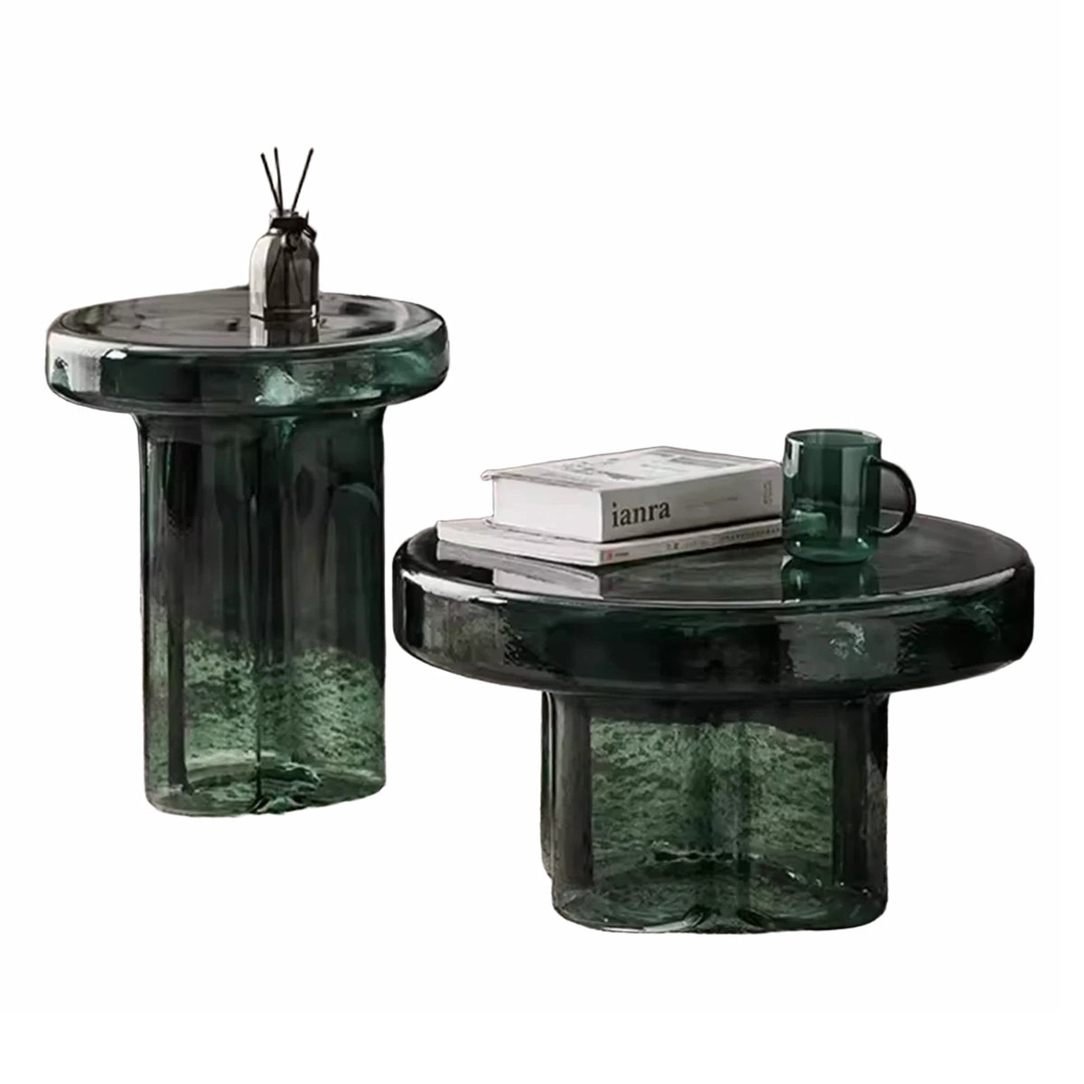 WISEMAX Modern Style Household Living Room Furniture Transparent Glass Mushroom Coffee Table Set Round End Table Tea Table