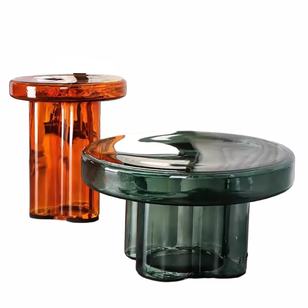 WISEMAX Modern Style Household Living Room Furniture Transparent Glass Mushroom Coffee Table Set Round End Table Tea Table