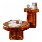 WISEMAX Modern Style Household Living Room Furniture Transparent Glass Mushroom Coffee Table Set Round End Table Tea Table