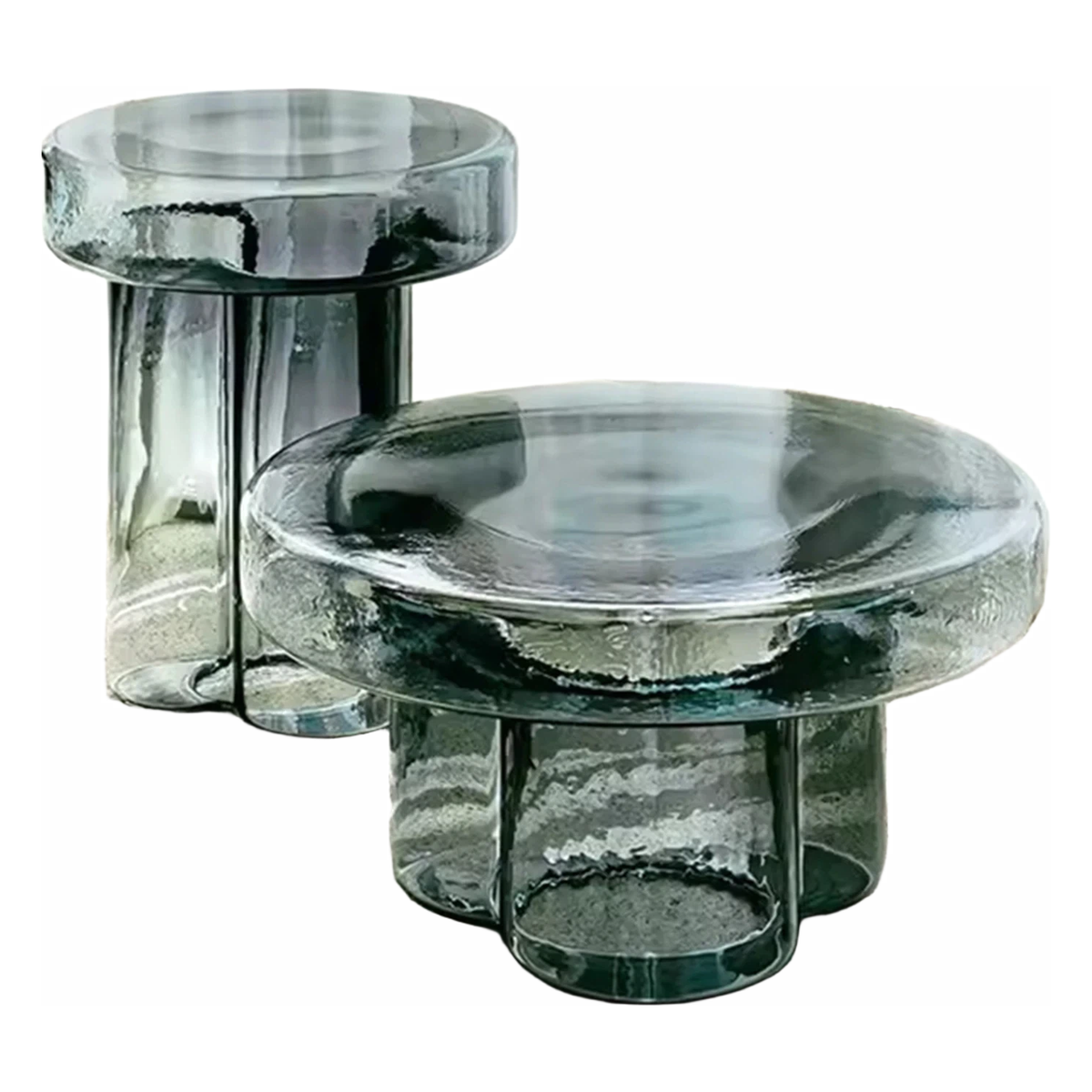 WISEMAX Modern Style Household Living Room Furniture Transparent Glass Mushroom Coffee Table Set Round End Table Tea Table