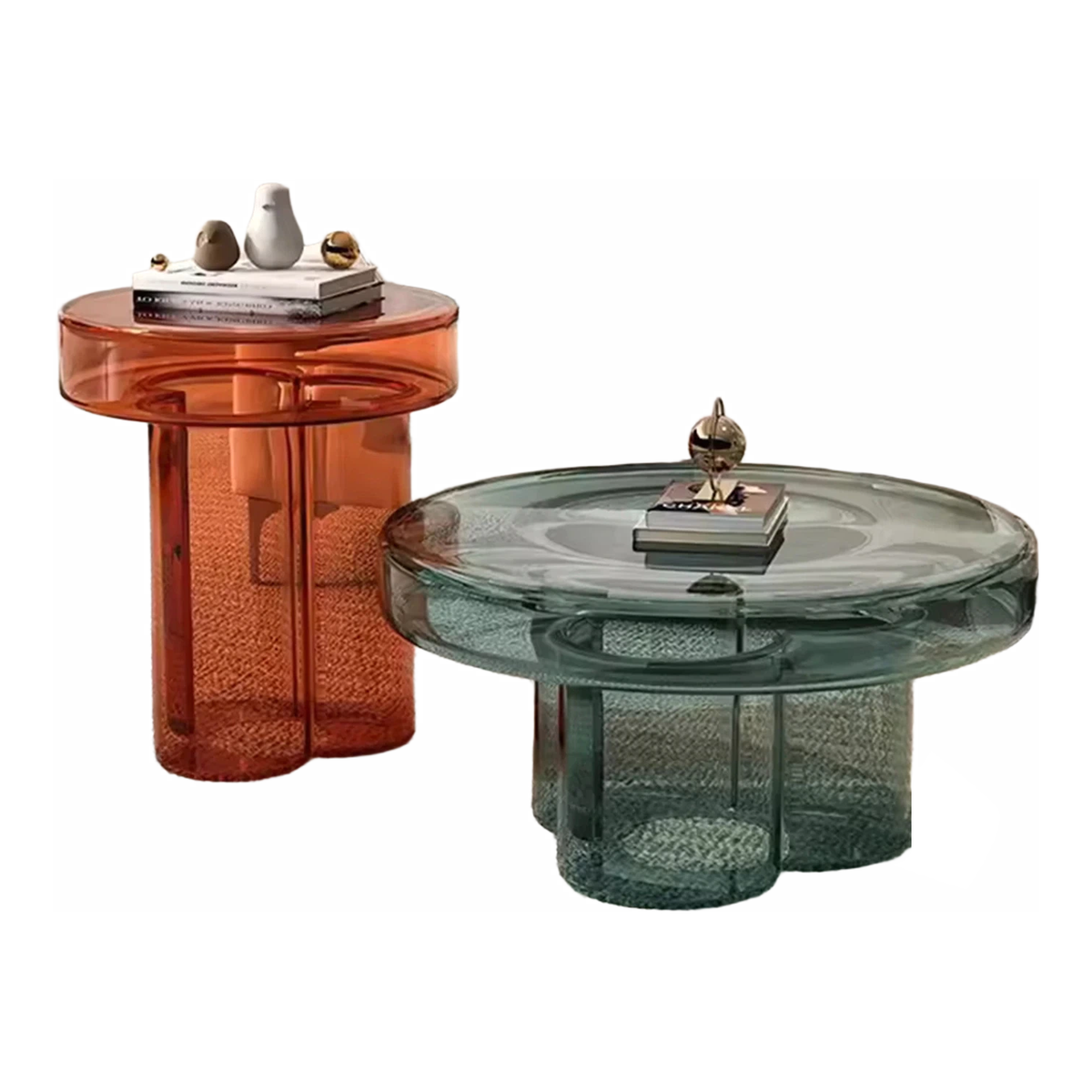 WISEMAX Modern Style Household Living Room Furniture Transparent Glass Mushroom Coffee Table Set Round End Table Tea Table