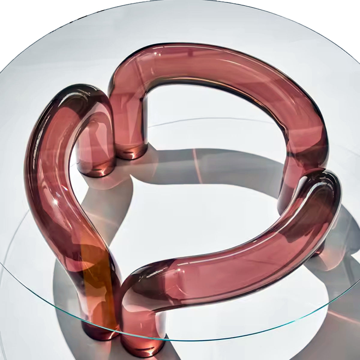 WISEMAX FURNITURE Modern Plastic Coffee Table Transparent Round Top With Red Waterpipe Shape Design Base Acrylic Coffee Table