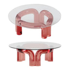 WISEMAX FURNITURE Modern Plastic Coffee Table Transparent Round Top With Red Waterpipe Shape Design Base Acrylic Coffee Table