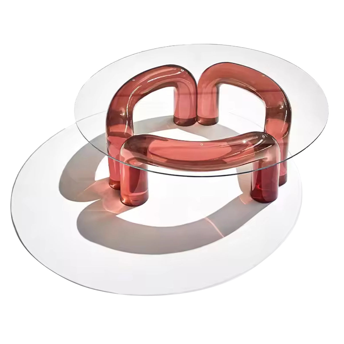 WISEMAX FURNITURE Modern Plastic Coffee Table Transparent Round Top With Red Waterpipe Shape Design Base Acrylic Coffee Table