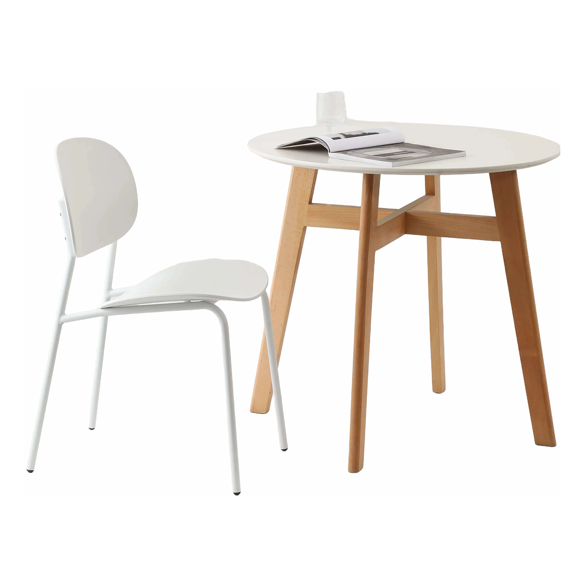 Modern Home Kitchen Restaurant Furniture Simple MDF Top Round Wood White Oak Dining Table