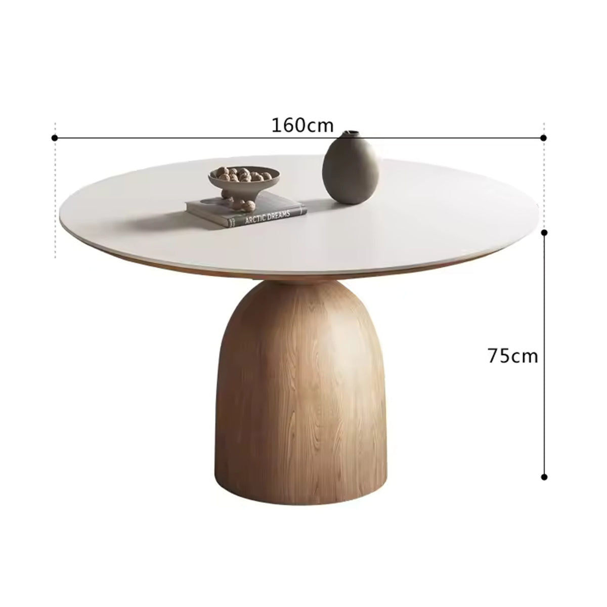 PurelyFeel Nordic Pure Solid Wood Rock Board Table and Chair Combination Wood Cream Style Round Home Designer Dining Table