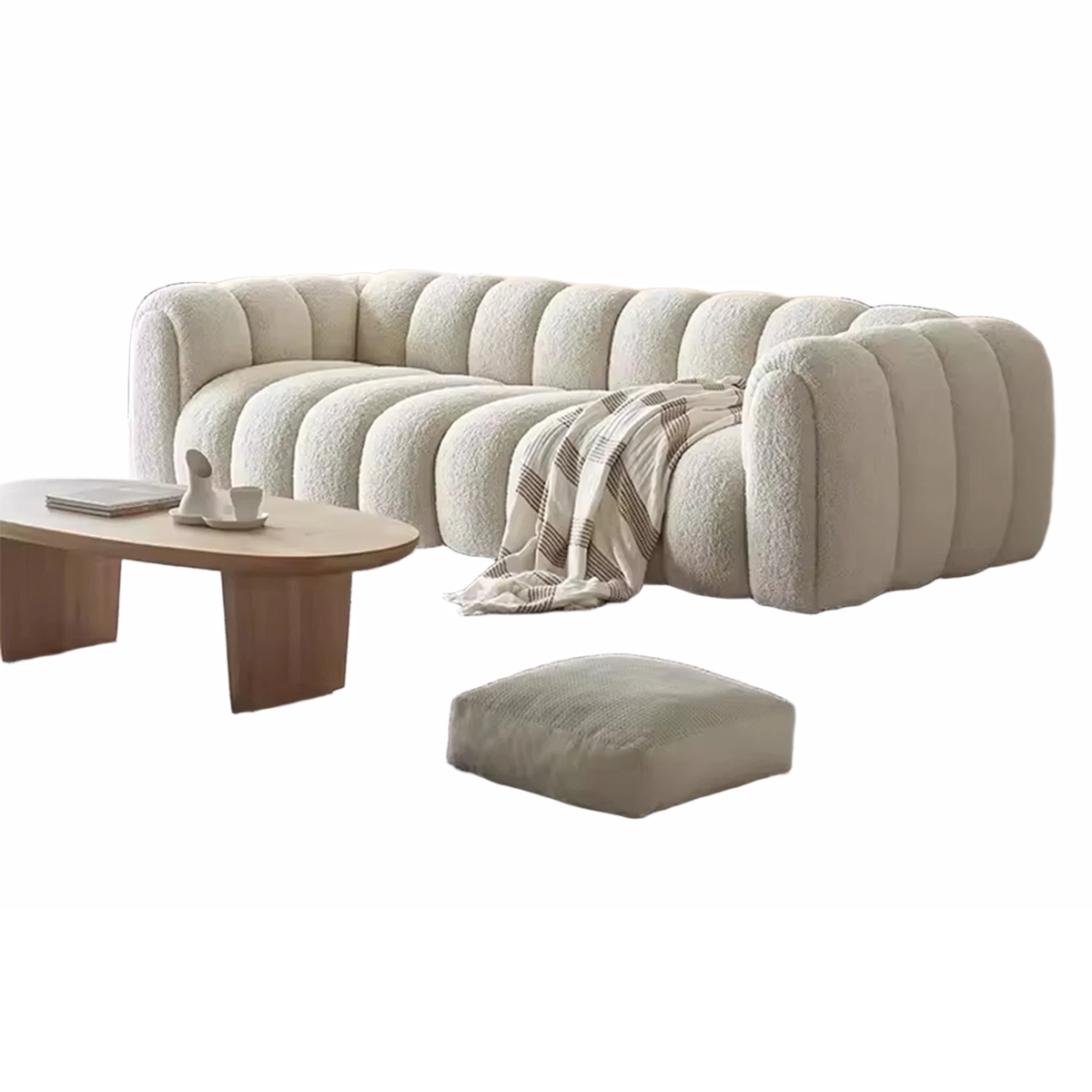 WISEMAX Complete Furniture Living Room Sectional Sofa Furniture Tufted Chesterfield Sofa Single White Boucle Fabric Floor Sofa