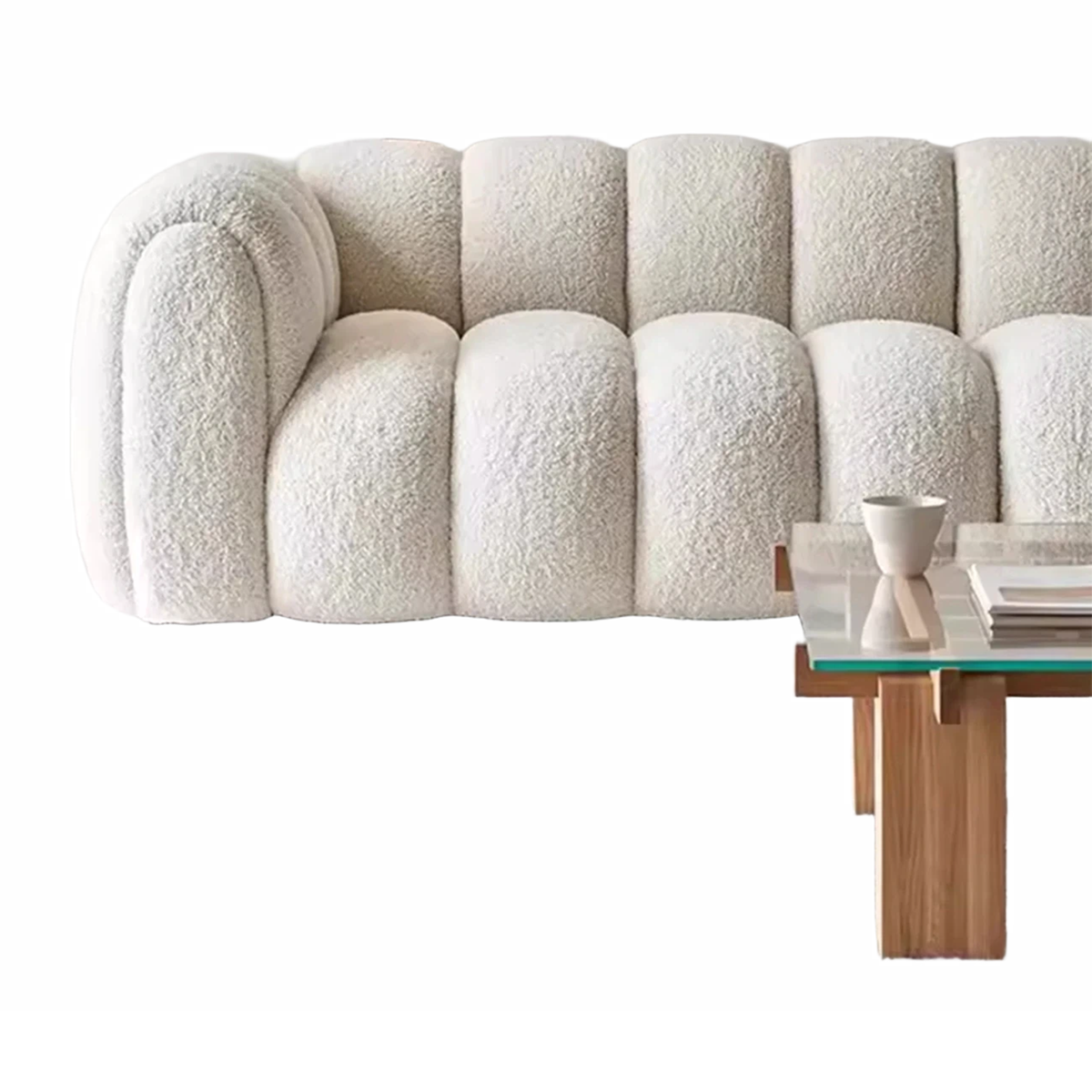 WISEMAX Complete Furniture Living Room Sectional Sofa Furniture Tufted Chesterfield Sofa Single White Boucle Fabric Floor Sofa