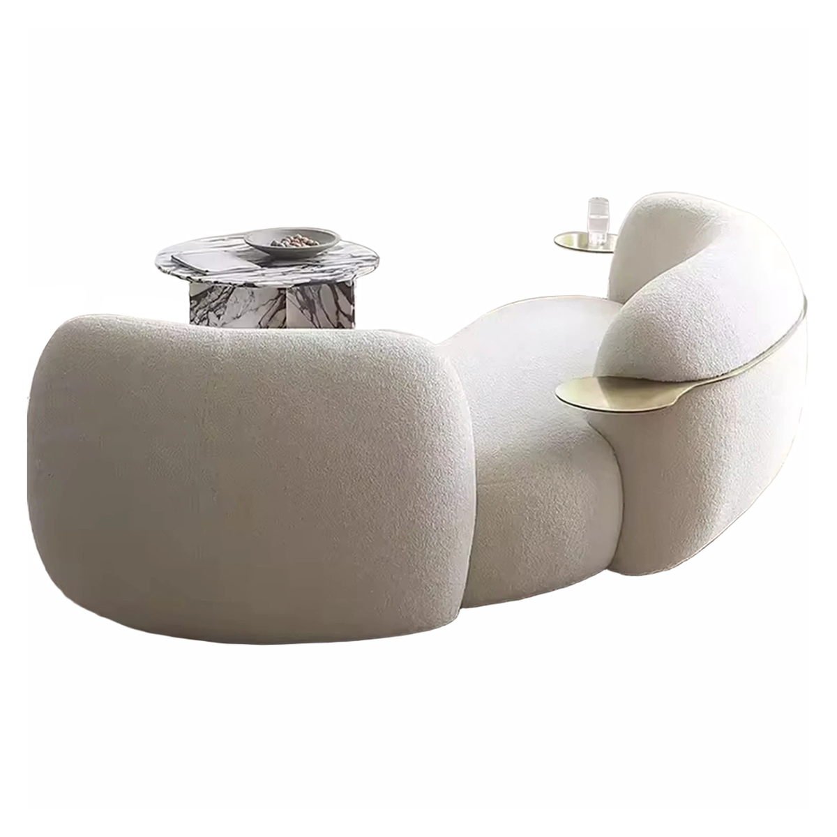 Modern Luxury Fashion Italian Minimalist Fabric Sofa Lamb Fleece Curved Sofa Medieval Cream Style Pea Sofa