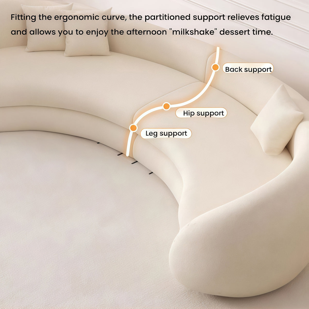 New Style Designer Simple Cream Living Room Sofa Special-Shaped Semi-Circular Moon Lamb Velvet Fabric Sponge Filling Set