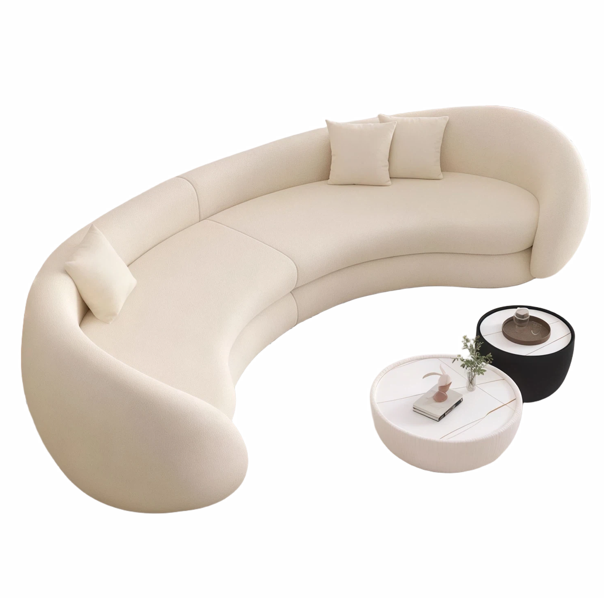 New Style Designer Simple Cream Living Room Sofa Special-Shaped Semi-Circular Moon Lamb Velvet Fabric Sponge Filling Set