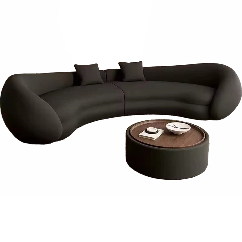New Style Designer Simple Cream Living Room Sofa Special-Shaped Semi-Circular Moon Lamb Velvet Fabric Sponge Filling Set