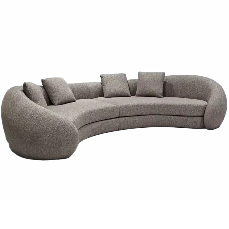 New Style Designer Simple Cream Living Room Sofa Special-Shaped Semi-Circular Moon Lamb Velvet Fabric Sponge Filling Set