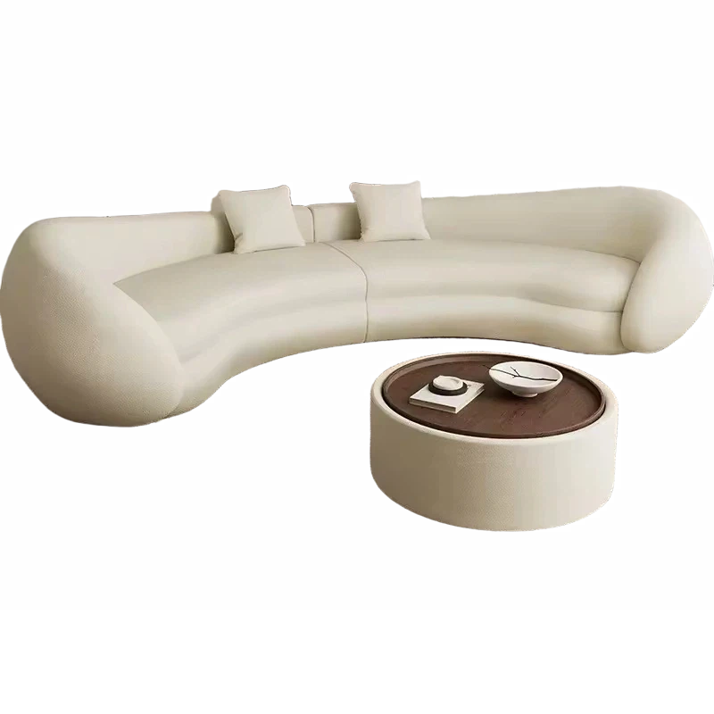 New Style Designer Simple Cream Living Room Sofa Special-Shaped Semi-Circular Moon Lamb Velvet Fabric Sponge Filling Set