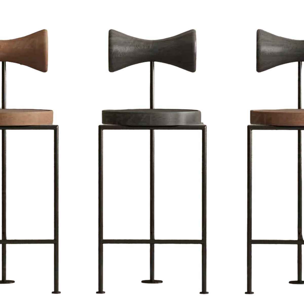 Nordic Vintage Modern Metal Backrest Leather Fixed Height Bar Stools For Kitchen Island Counter And Dining