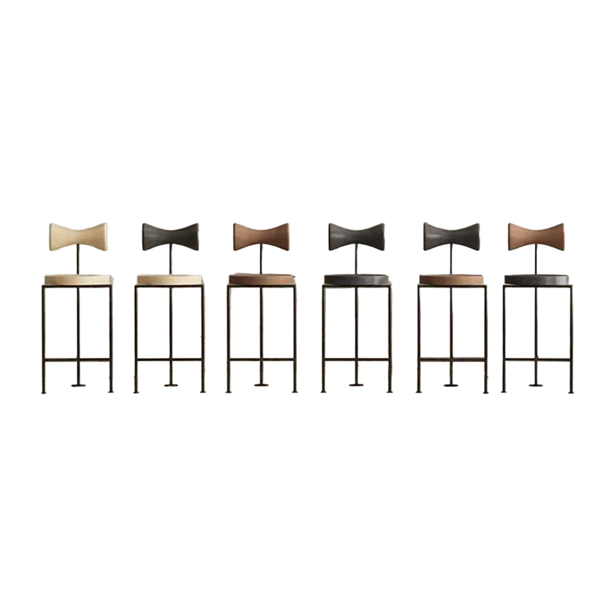 Nordic Vintage Modern Metal Backrest Leather Fixed Height Bar Stools For Kitchen Island Counter And Dining