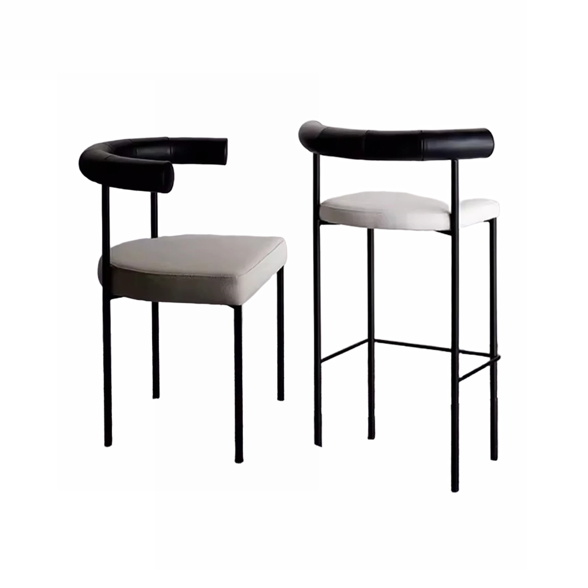 WISEMAX FURNITURE Nordic bar Furniture Curved Fabric Backrest bar Stool Black Metal Frame Velvet Fabric bar Chair for Home
