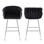 Velvet Decorated Kitchen High Rotary Island Chair Bar Stools With Wrapped Fabric Backrest and Gold Metal Legs