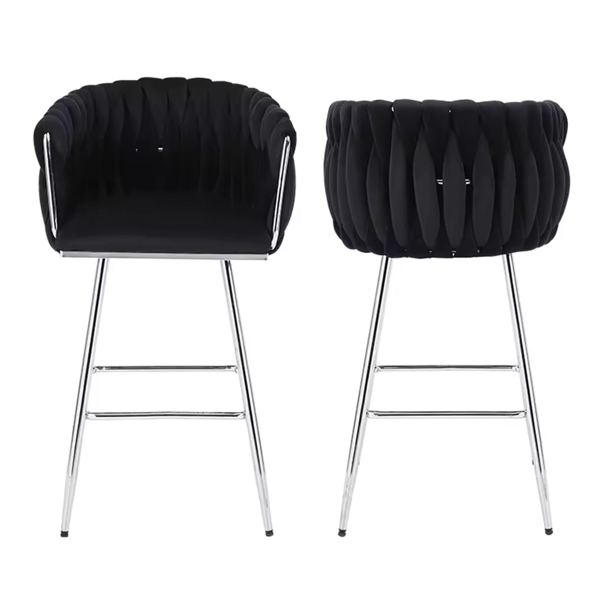 Velvet Decorated Kitchen High Rotary Island Chair Bar Stools With Wrapped Fabric Backrest and Gold Metal Legs