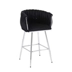 Velvet Decorated Kitchen High Rotary Island Chair Bar Stools With Wrapped Fabric Backrest and Gold Metal Legs