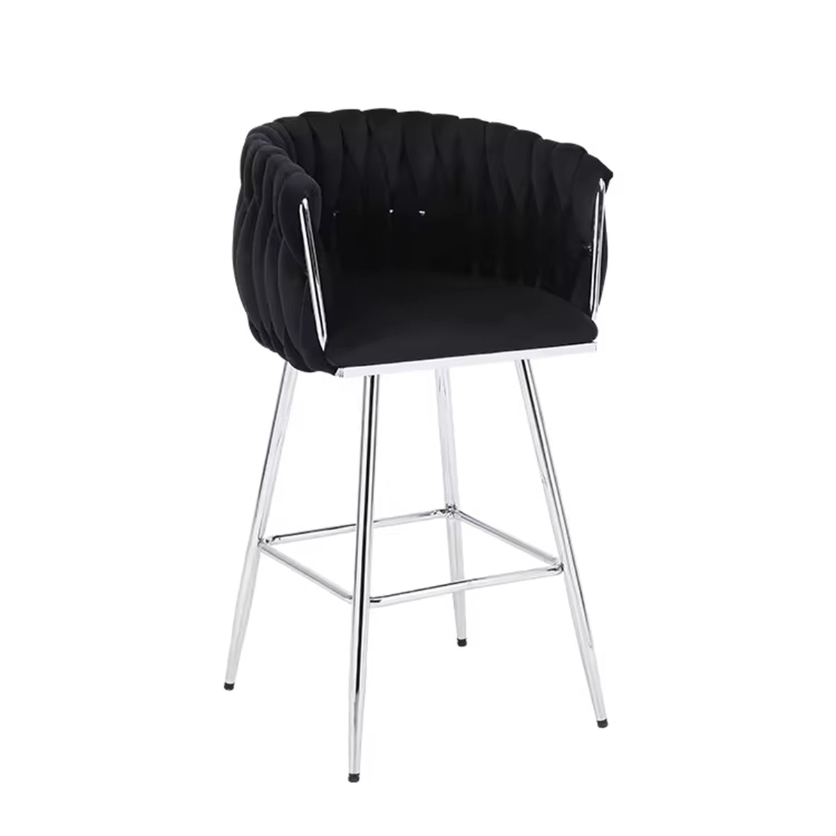 Velvet Decorated Kitchen High Rotary Island Chair Bar Stools With Wrapped Fabric Backrest and Gold Metal Legs