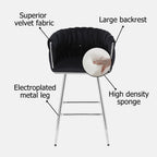 Velvet Decorated Kitchen High Rotary Island Chair Bar Stools With Wrapped Fabric Backrest and Gold Metal Legs