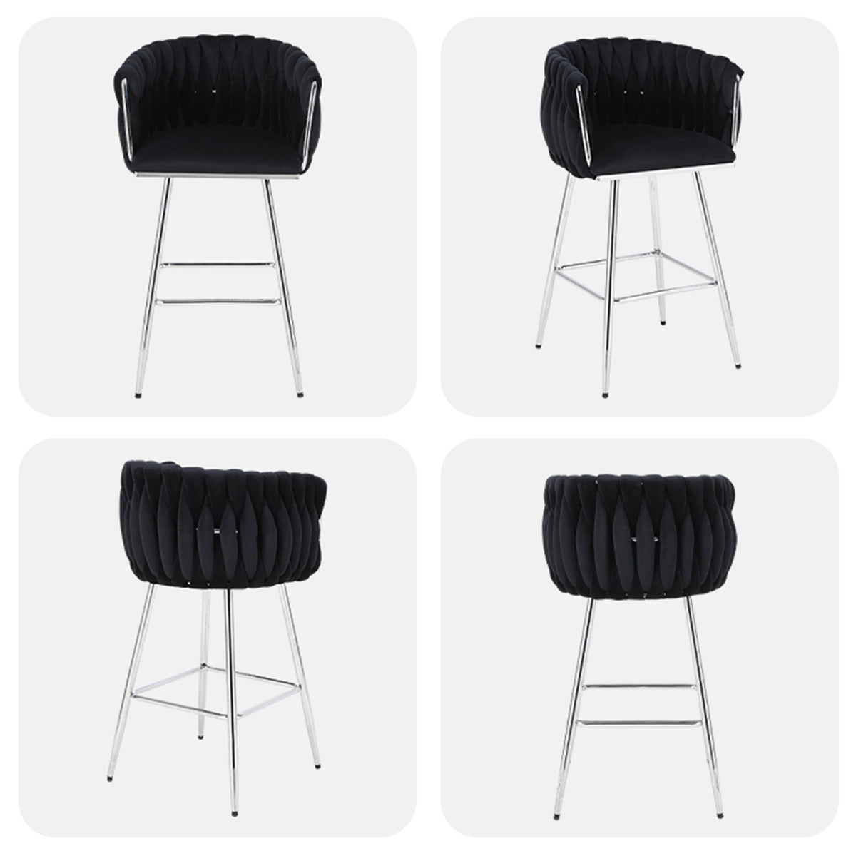 Velvet Decorated Kitchen High Rotary Island Chair Bar Stools With Wrapped Fabric Backrest and Gold Metal Legs