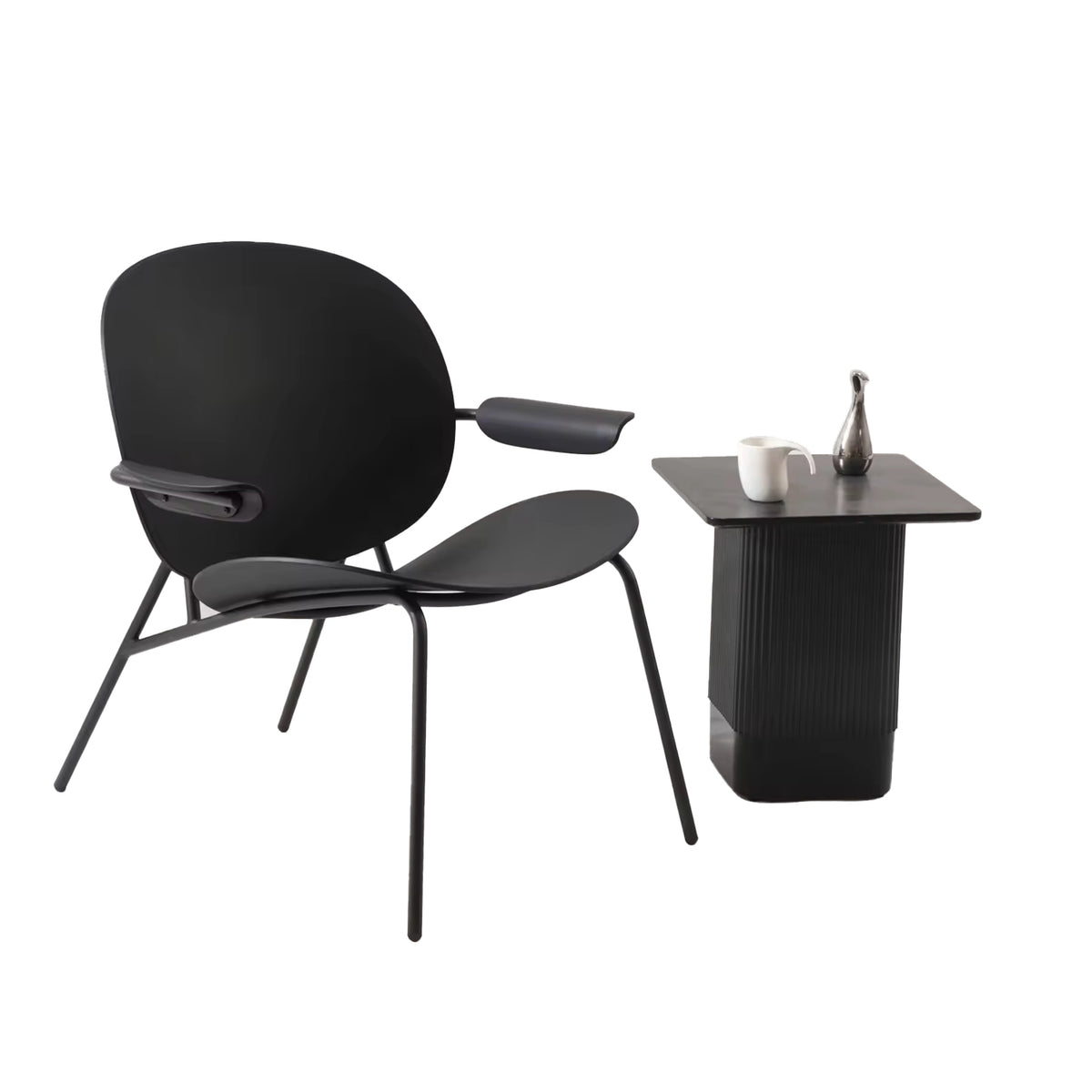 Factory Furniture Nordic Comfort Modern Relax Cafe Chair Coffee Shop Low Height Metal Home Black Single Chair for Living Room
