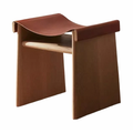 WISEMAX FURNITURE Creative Solid Oak Wood Frame Ottoman Leisure Outdoor Furniture Minimalist Saddle Leather Stool for Courtyard