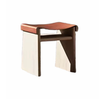 WISEMAX FURNITURE Creative Solid Oak Wood Frame Ottoman Leisure Outdoor Furniture Minimalist Saddle Leather Stool for Courtyard