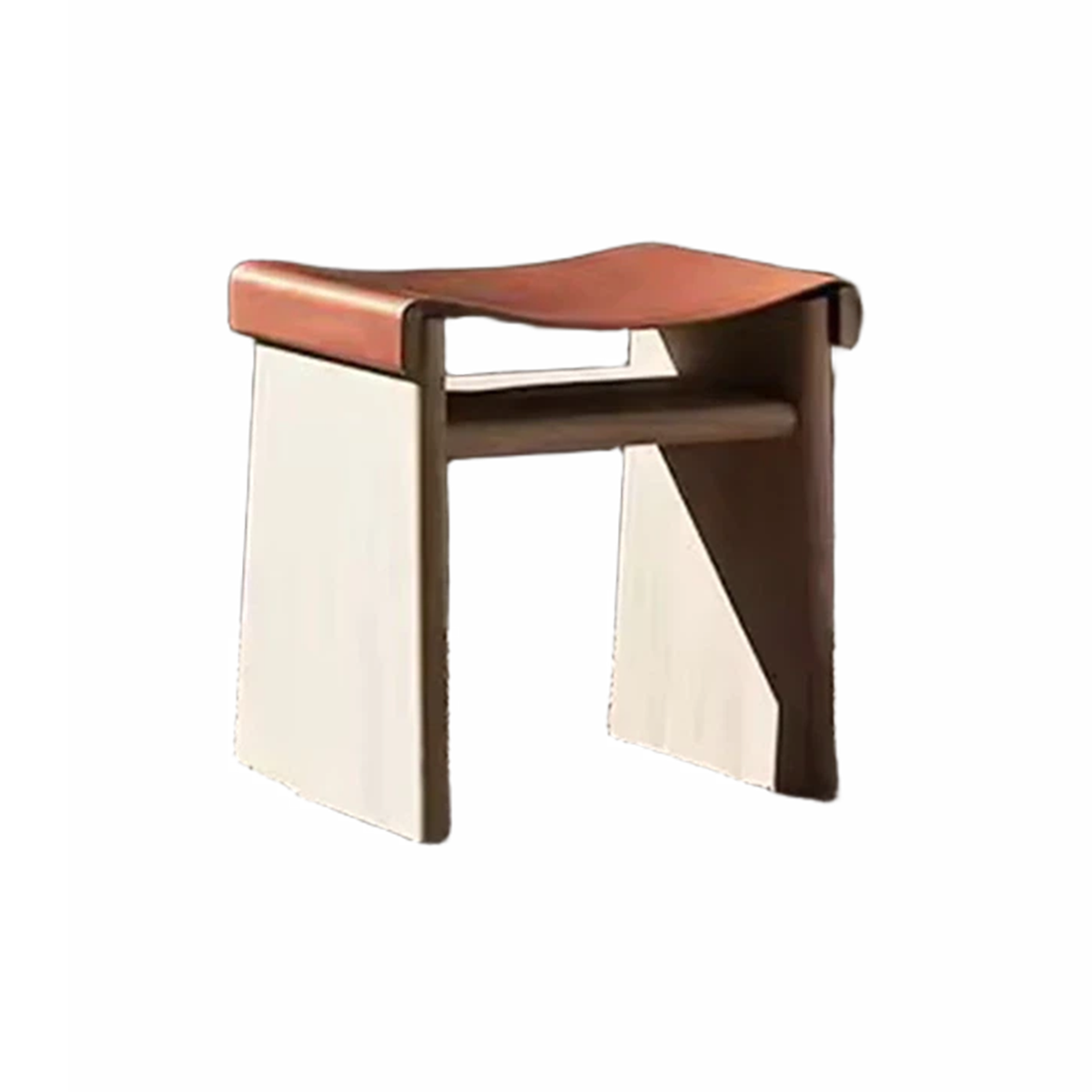 WISEMAX FURNITURE Creative Solid Oak Wood Frame Ottoman Leisure Outdoor Furniture Minimalist Saddle Leather Stool for Courtyard