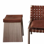 WISEMAX FURNITURE Creative Solid Oak Wood Frame Ottoman Leisure Outdoor Furniture Minimalist Saddle Leather Stool for Courtyard