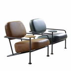 WISEMAX FURNITURE Minimalist Living Room Furniture Metal Frame Leisure Chair L Shape Leather Lounge Chair with Table