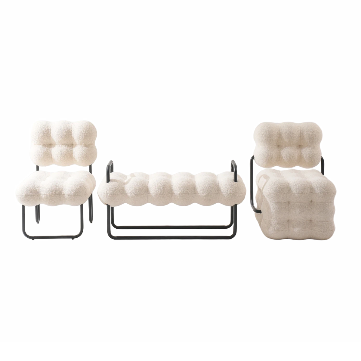 Wholesale Factory Home Furniture Modern Nordic Style White Fabric Lamb Living Room Three 3 Seater Boucle Sofa Chair