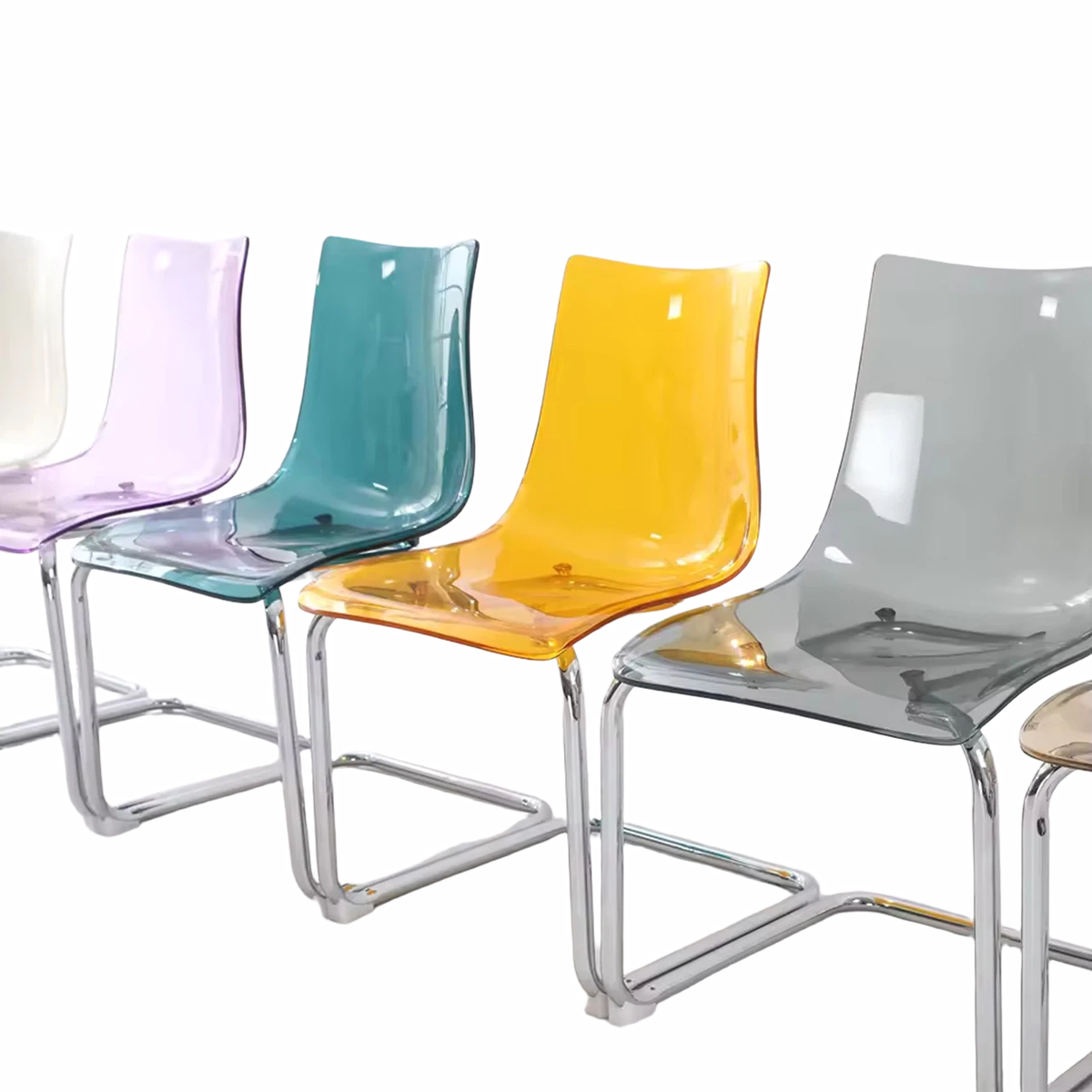 Wholesale Home Minimalist Modern Side Clear Transparent Cafe Restaurant Dinning Chair Acrylic Dining Room Chair with Metal Frame