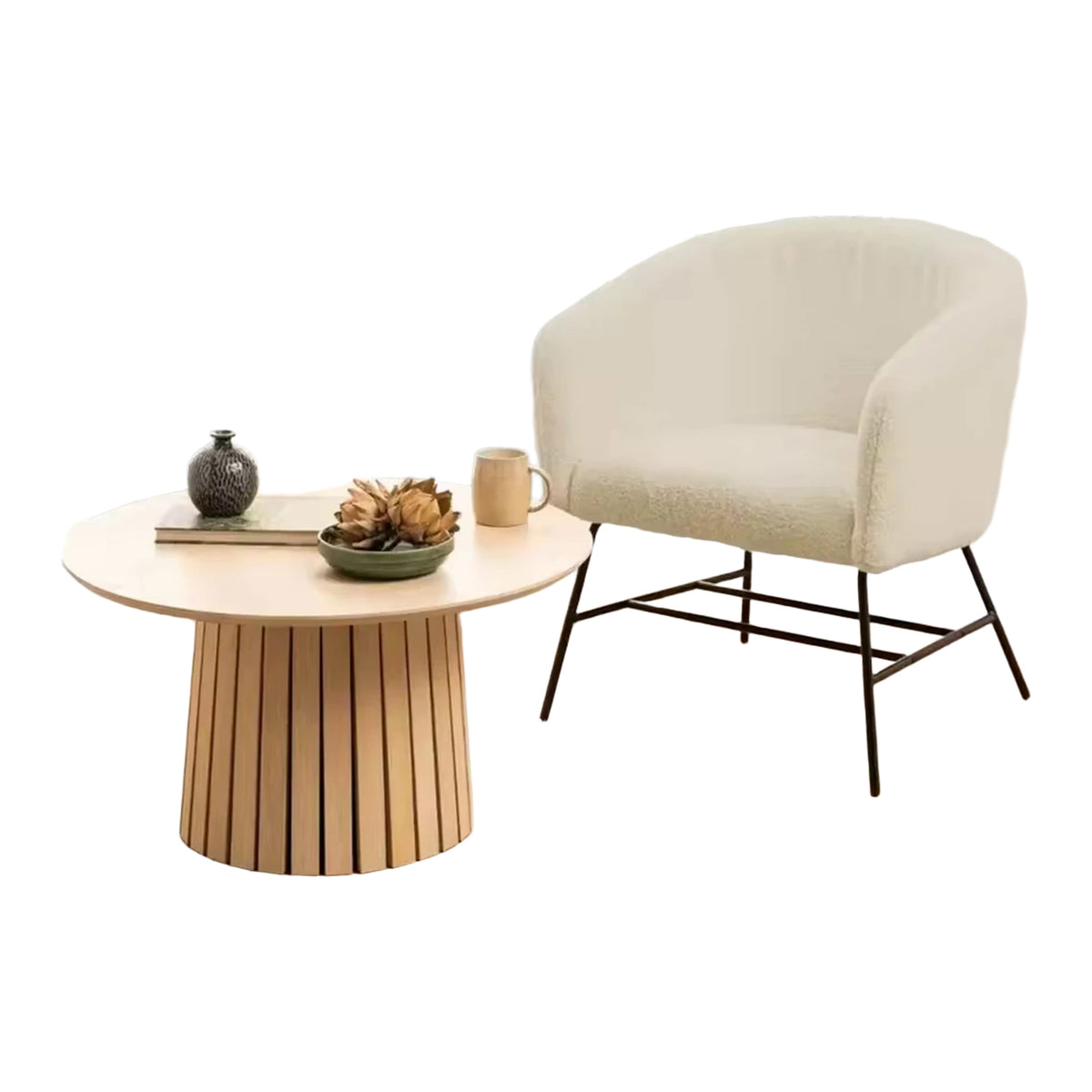 Low Price Handcrafted Round Shape Wooden Dining Table with Natural Finished for Living Room and Dining Room