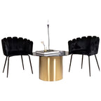 Custom Design Handcrafted Round Shape Gold Finished Stainless Steel Base with Black Glass Top Used for Dining Room