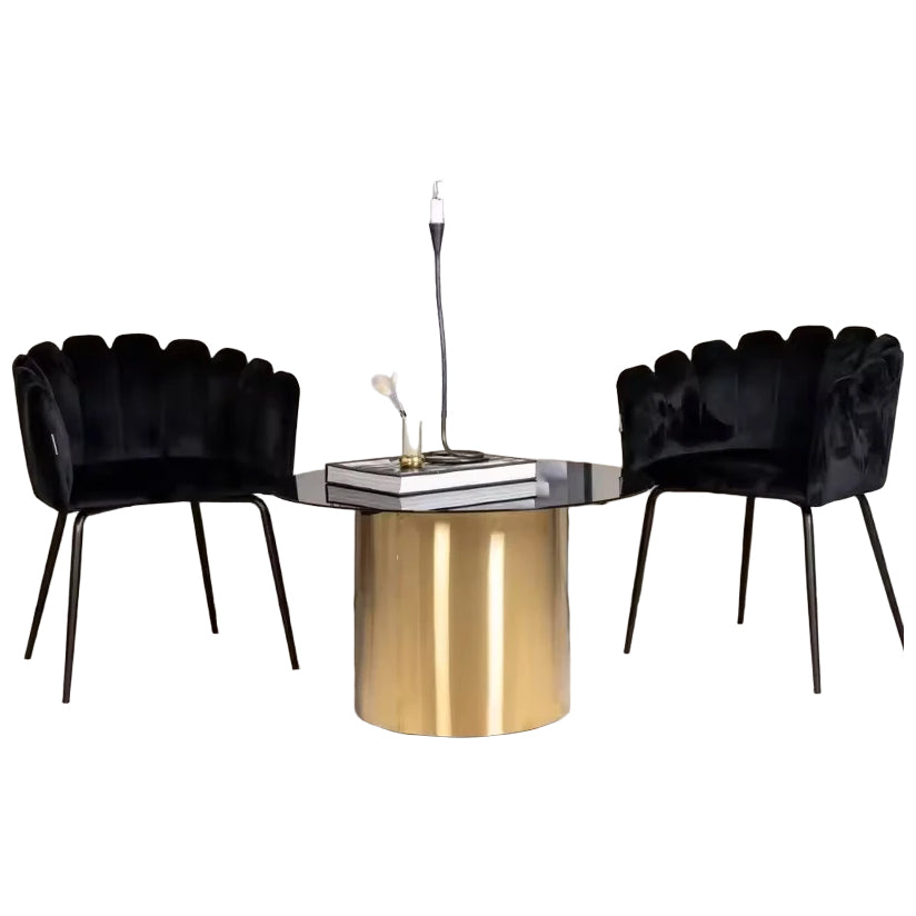 Custom Design Handcrafted Round Shape Gold Finished Stainless Steel Base with Black Glass Top Used for Dining Room