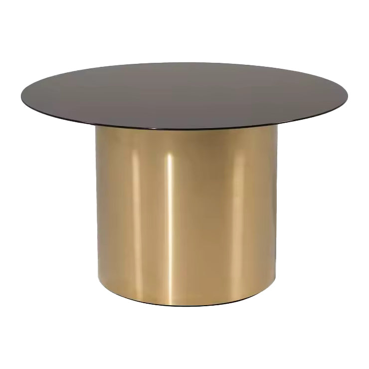 Custom Design Handcrafted Round Shape Gold Finished Stainless Steel Base with Black Glass Top Used for Dining Room