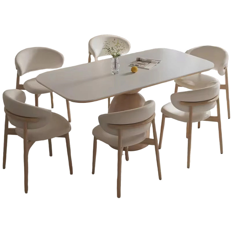PurelyFeel Nordic Ash Solid Wood Dining Table Cream Wind Rock Board Dining Table and Chair Combination Rectangular Dining Table