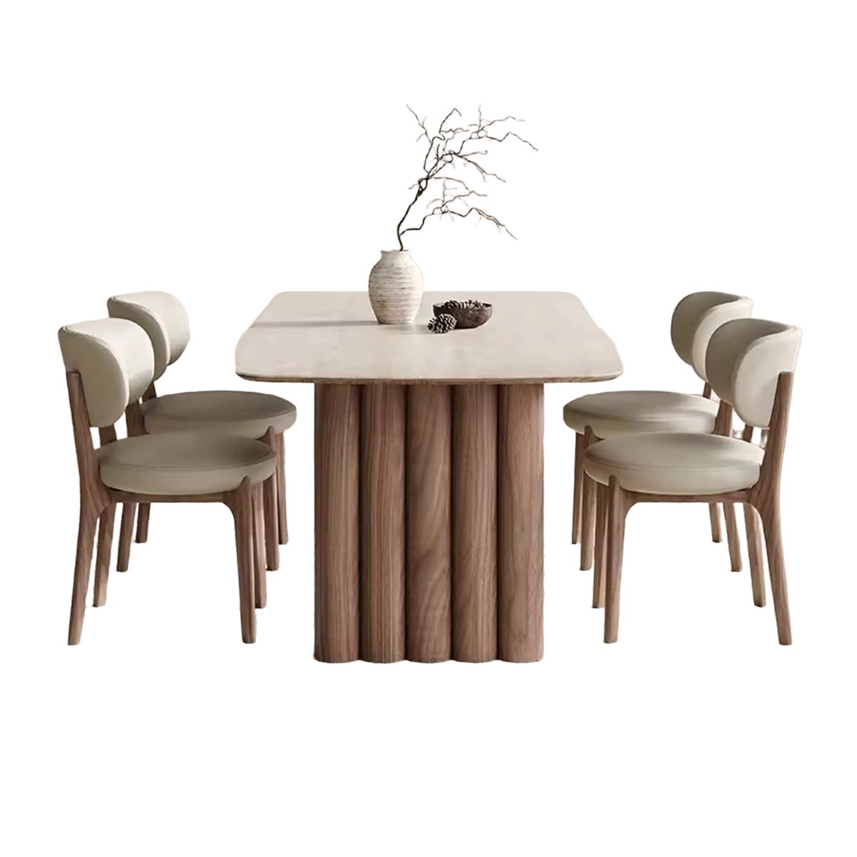 PurelyFeel Medieval Solid Wood Dining Table and Chair Small Household Designer Walnut Wood Color Rectangular Rock Board Table