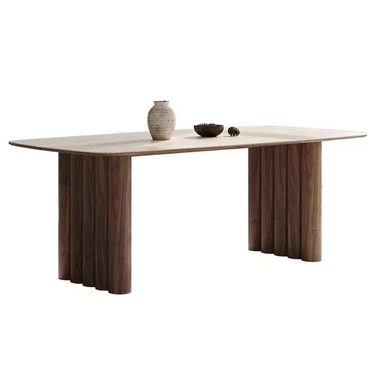 PurelyFeel Medieval Solid Wood Dining Table and Chair Small Household Designer Walnut Wood Color Rectangular Rock Board Table