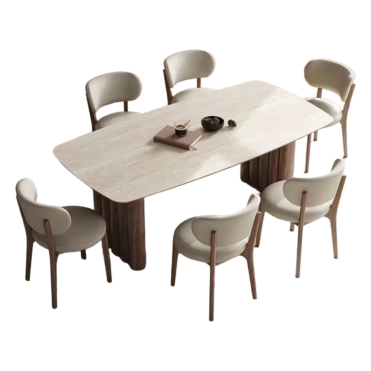 PurelyFeel Medieval Solid Wood Dining Table and Chair Small Household Designer Walnut Wood Color Rectangular Rock Board Table