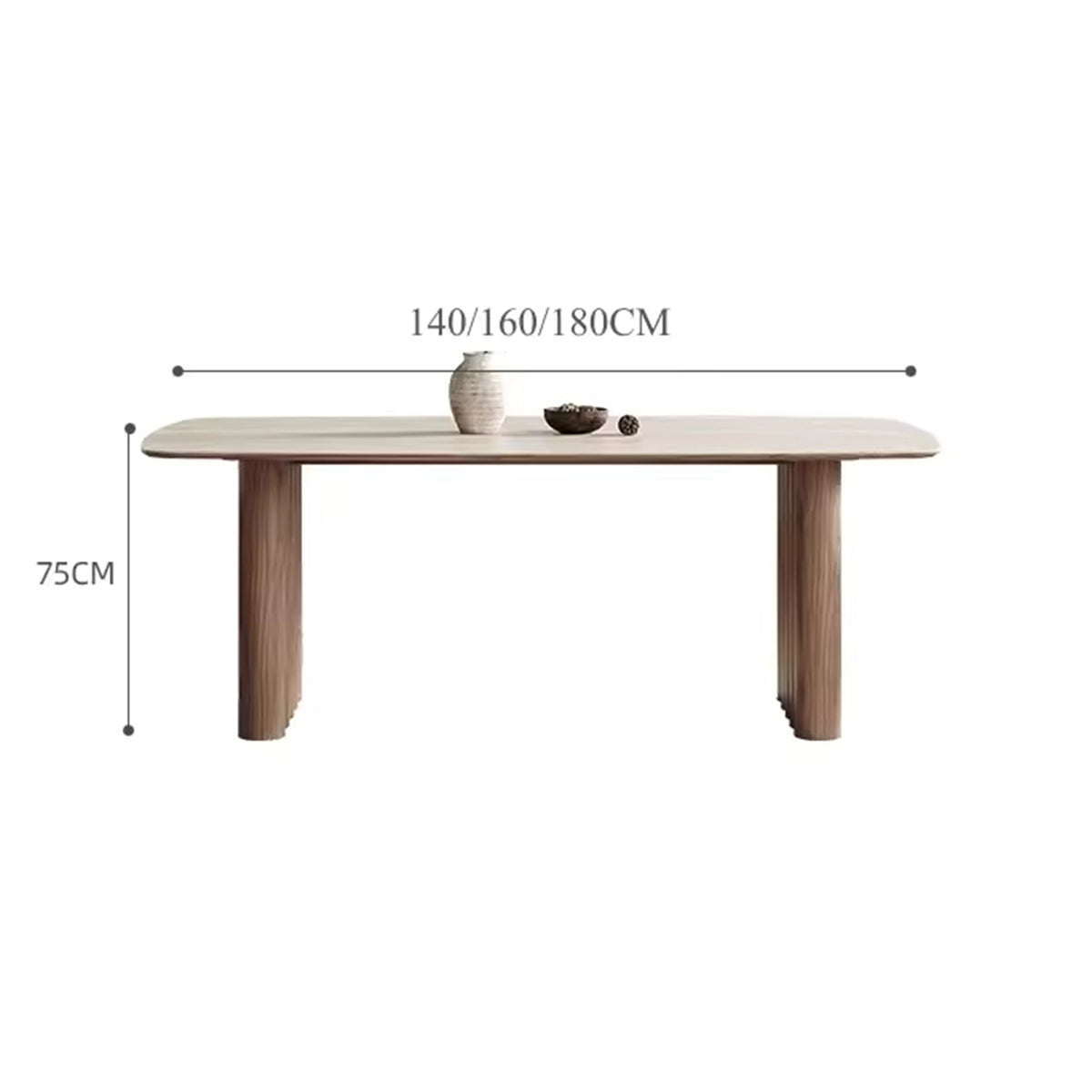 PurelyFeel Medieval Solid Wood Dining Table and Chair Small Household Designer Walnut Wood Color Rectangular Rock Board Table