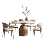 PurelyFeel Nordic Pure Solid Wood Rock Board Table and Chair Combination Wood Cream Style Round Home Designer Dining Table