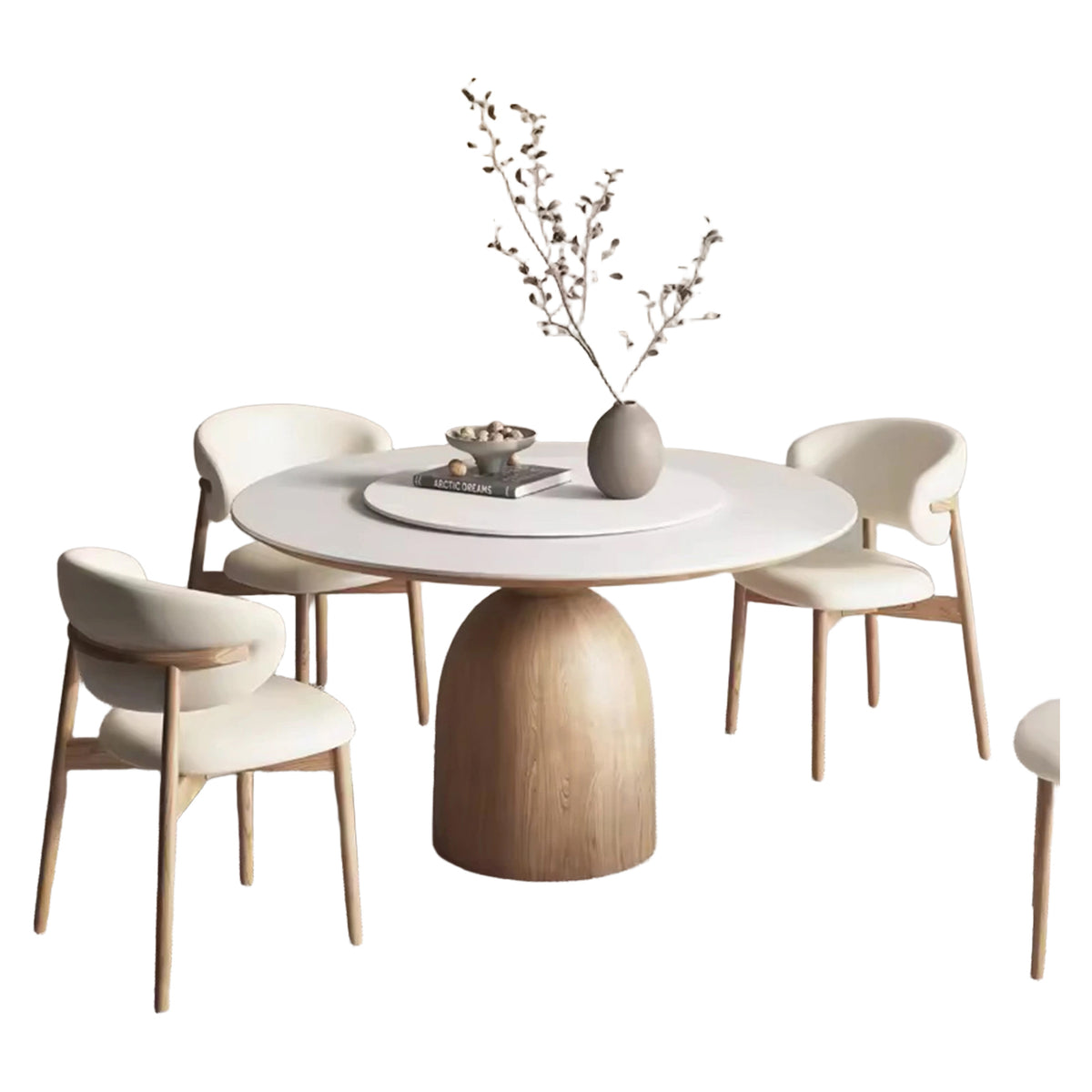 PurelyFeel Nordic Pure Solid Wood Rock Board Table and Chair Combination Wood Cream Style Round Home Designer Dining Table