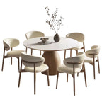 PurelyFeel Nordic Pure Solid Wood Rock Board Table and Chair Combination Wood Cream Style Round Home Designer Dining Table